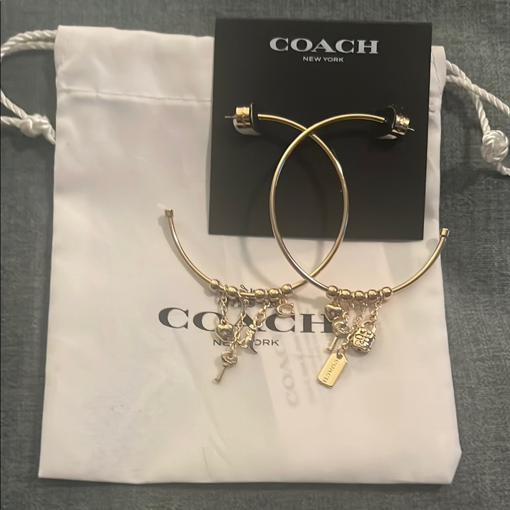 Coach Gold Charm Hoop Earrings